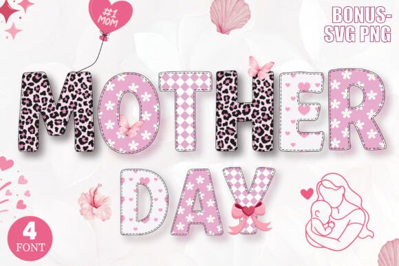 Mother Day Pink Font Bundle for Sweet, Stylish Craft Projects
